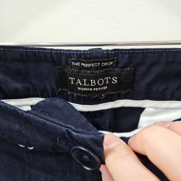Talbots Womens Crab Embroidered Perfect Crop Pants Petite Navy Mid Rise Nautical - Picture 5 of 9